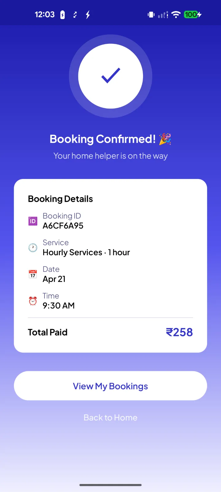 Knoqq app booking confirmation screen