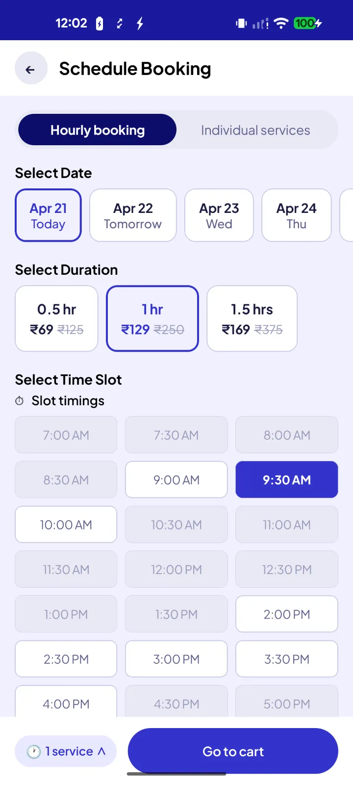Knoqq app schedule booking screen
